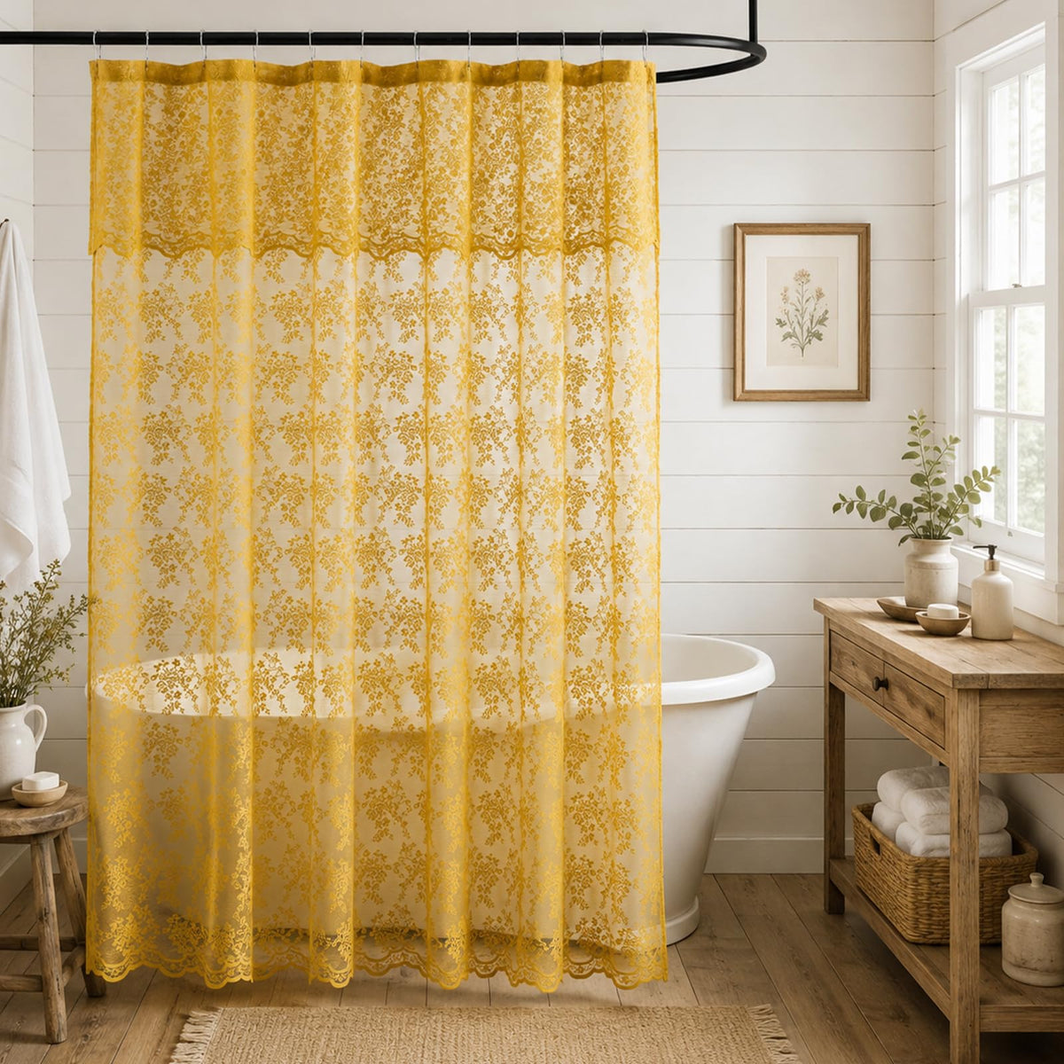TUDECO Black Lace Shower Curtain with Valance, Gothic Style, 72 x 72 Inch