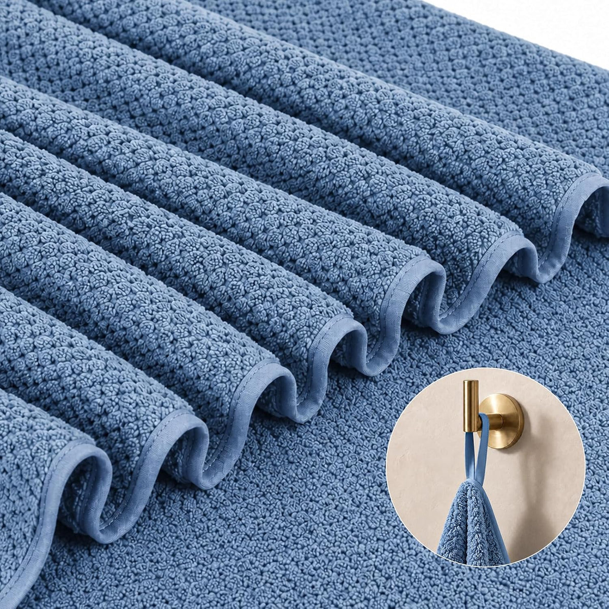 MaopaoBeauty Bath Towels for Bathroom Towel Set Shower Towels Bath Towels Set of 4 (1 Bath Towel, 1 Hair Towel, 1 Hand Towel, 1 Washcloth),Soft and Absorbent (Blue)