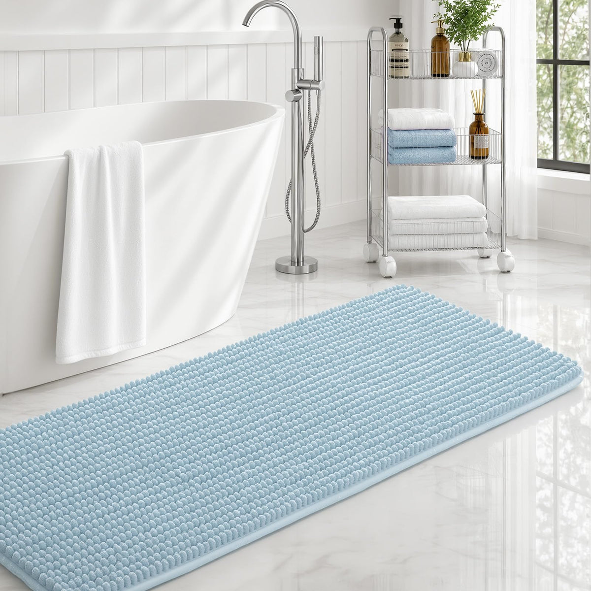 Ophanie Grey Bathroom Rugs 30x20, Soft Chenille Bath Mat, Non Slip Absorbent Quick Dry Light Gray Mats, Machine Washable Thick Small Area Rug Sets,Grip Bathmat for Shower,Toilet,Sink and Indoor Floor