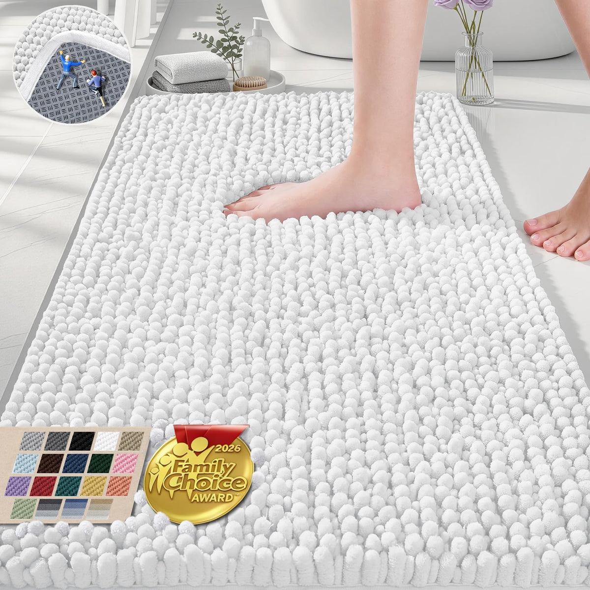 Ophanie Grey Bathroom Rugs 30x20, Soft Chenille Bath Mat, Non Slip Absorbent Quick Dry Light Gray Mats, Machine Washable Thick Small Area Rug Sets,Grip Bathmat for Shower,Toilet,Sink and Indoor Floor