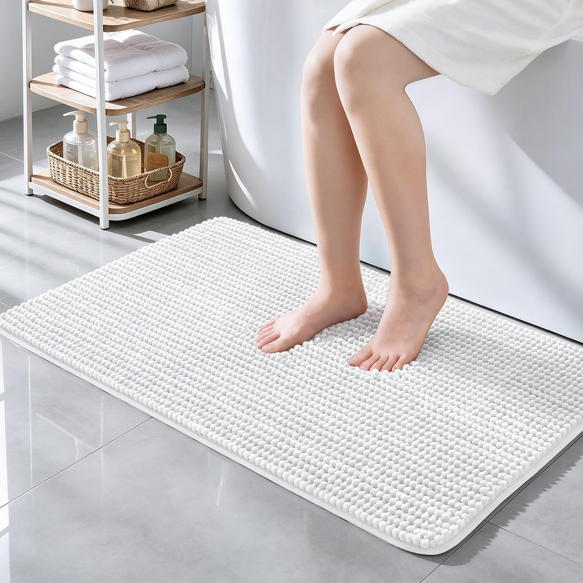 Ophanie Grey Bathroom Rugs 30x20, Soft Chenille Bath Mat, Non Slip Absorbent Quick Dry Light Gray Mats, Machine Washable Thick Small Area Rug Sets,Grip Bathmat for Shower,Toilet,Sink and Indoor Floor
