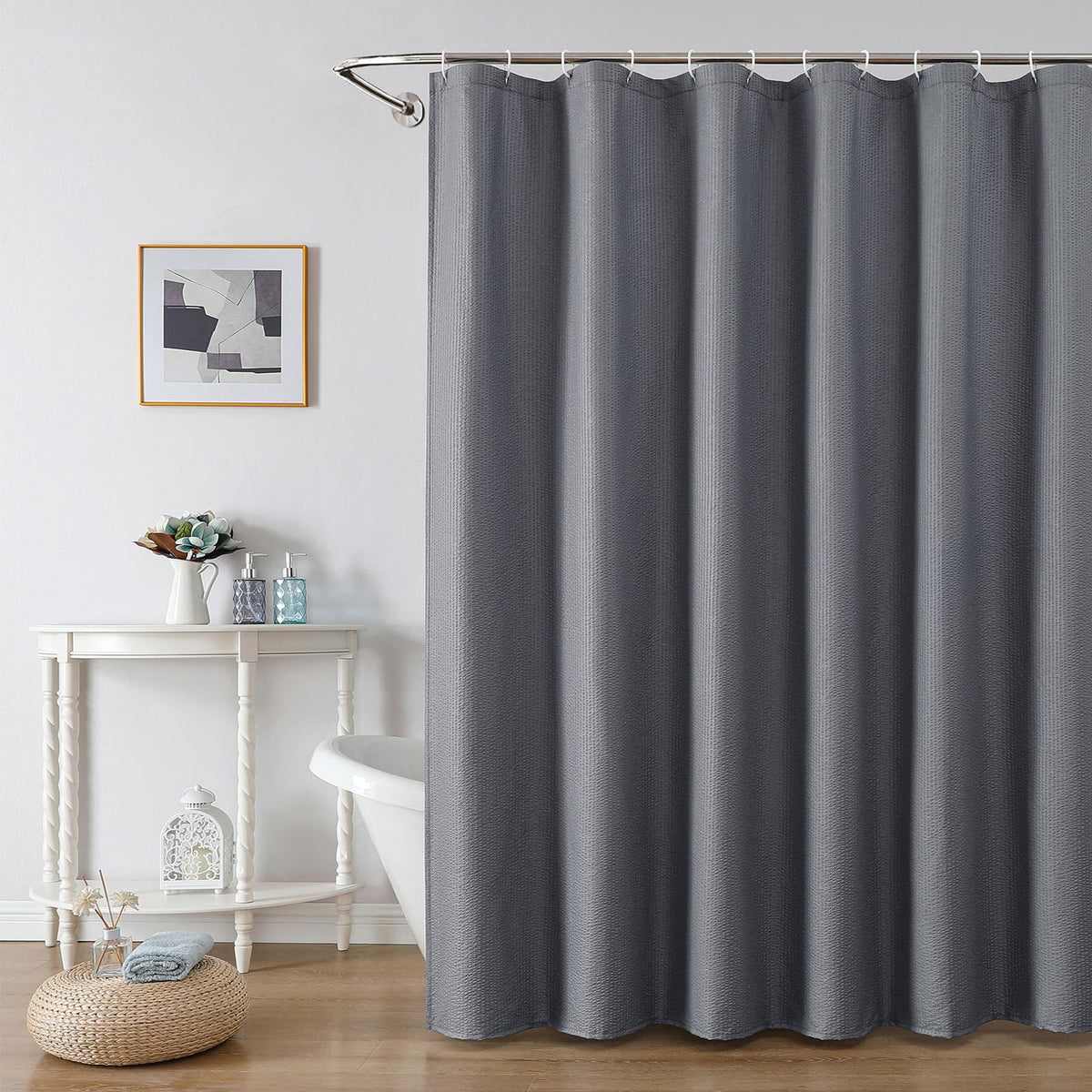 OWENIE Cream Shower Curtain or Bathroom 72x72 Inch, 3D Embossed Textured Waffle Fabric Shower Curtains, Soft Hotel Farmhouse Style, Water Repellent, Machine Washable, Cream, 72" W x 72" L