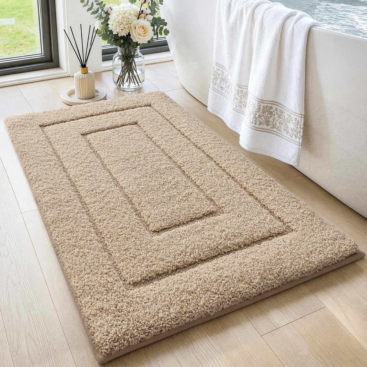 DEXI Bathroom Rugs 36x24, Non-Slip Bath Mat Soft Absorbent, Beige