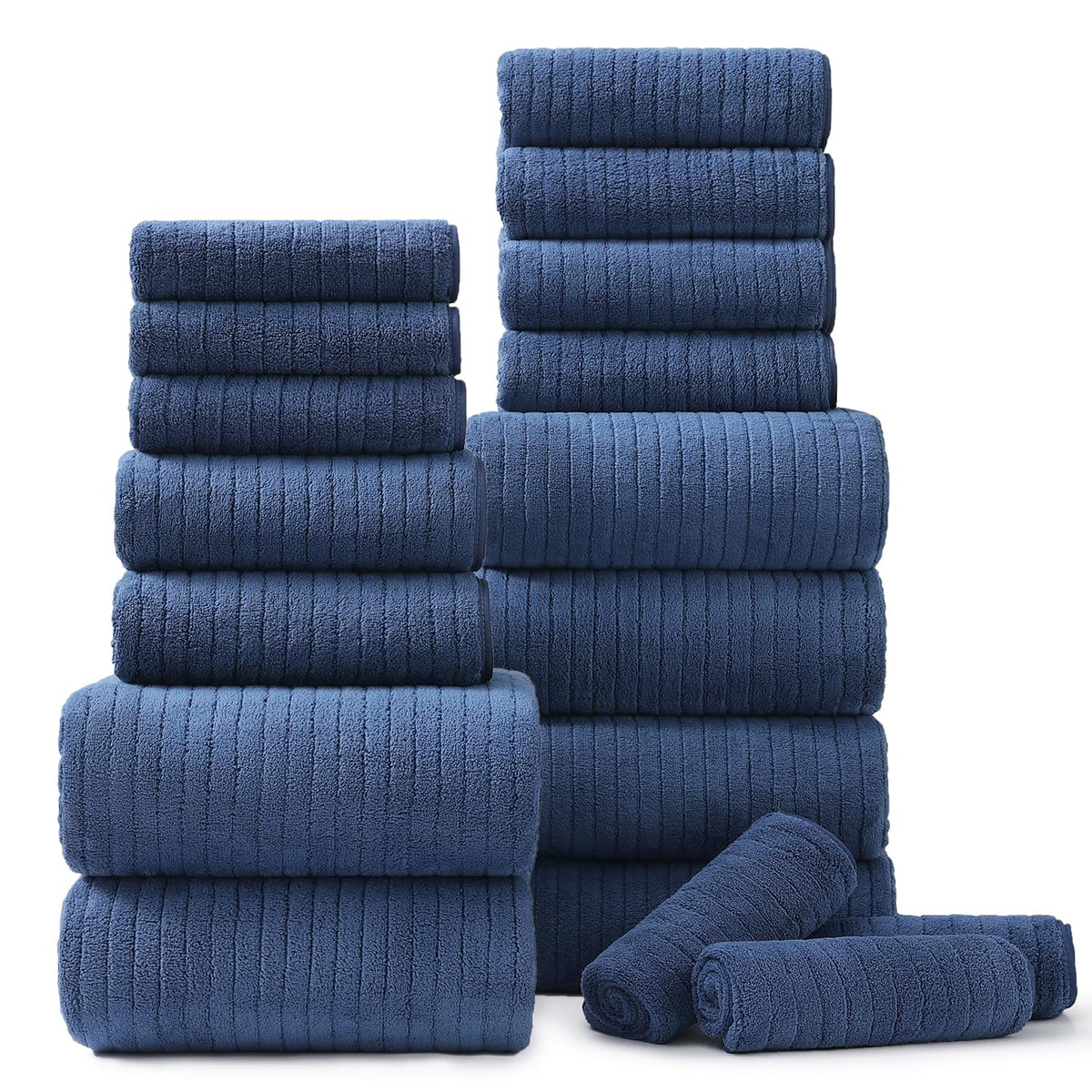 18 Piece Bath Towels Set,Ultra Soft Family Bathroom Towel Set with Hanging Loops-6 Bath Towels,6 Hand Towels,6 Washcloths,Highly Absorbent Quick Dry Shower Towel for Bathroom,Hotel,Spa-Grey Towel Set