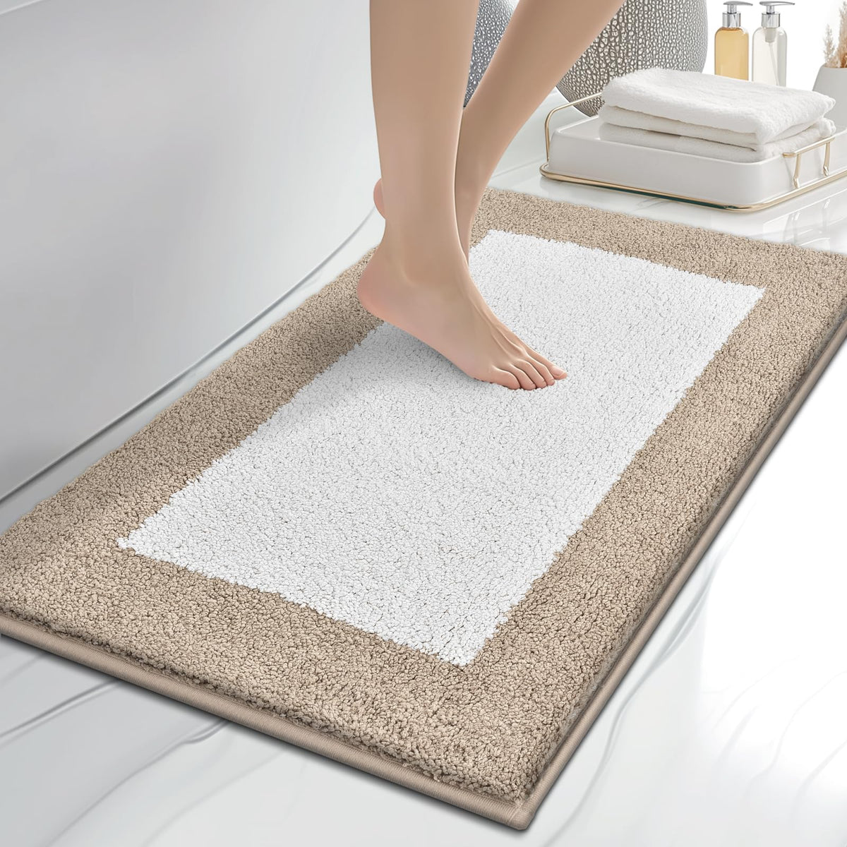 anllugs Bathroom Rugs, 20" x 30" Soft Bath Rugs, Olive Green & Green
