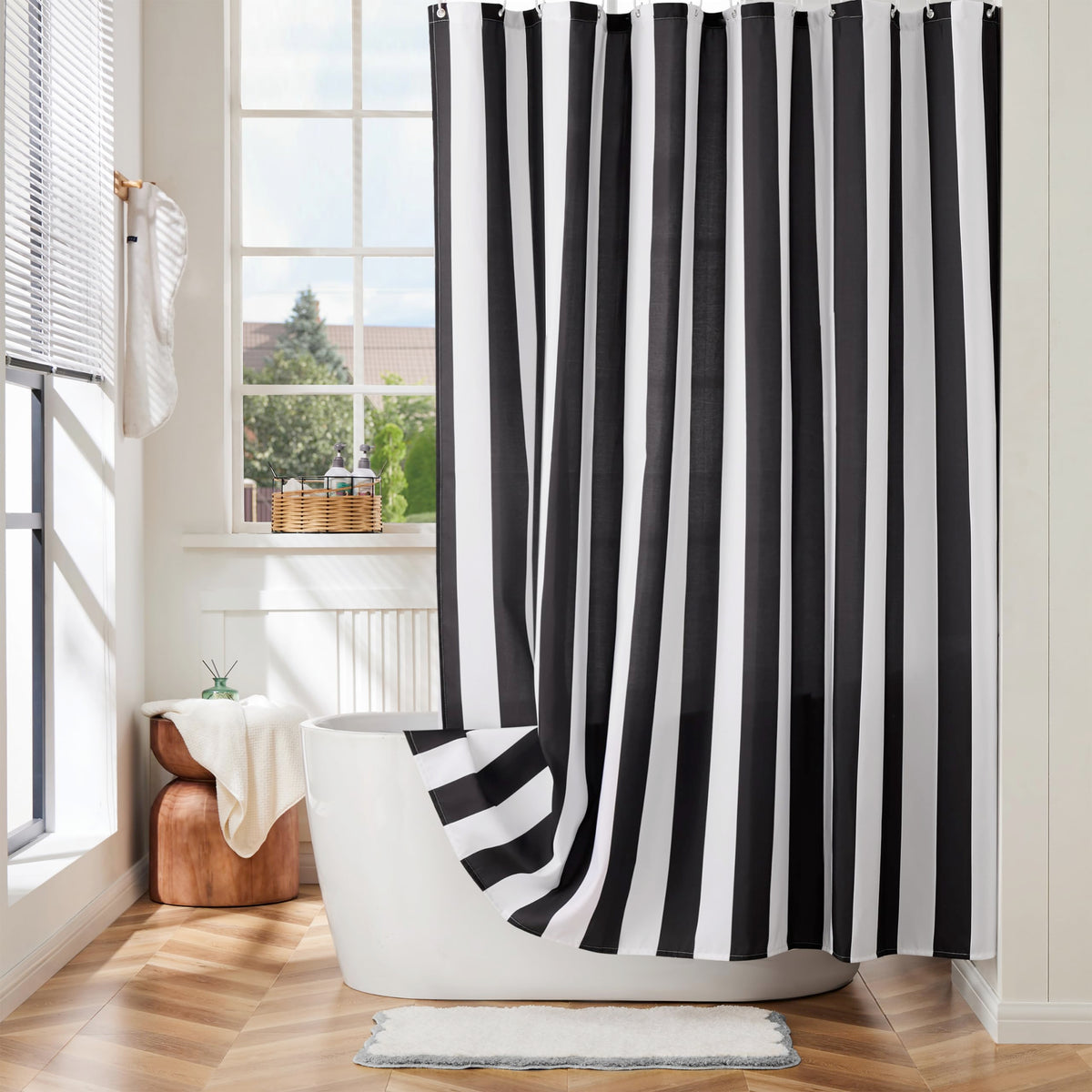 Ohocut Vertical Striped Shower Curtain, Cute Retro Vintage Stripe Farmhouse Bathroom Shower Curtain, Waterproof Polyester Fabric Modern Shower Curtain for Bathroom 72x72 Inches (Double Pink)