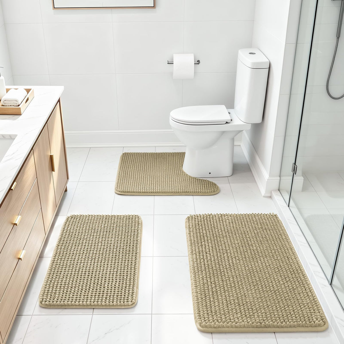 Ophanie Grey Bathroom Rugs 30x20, Soft Chenille Bath Mat, Non Slip Absorbent Quick Dry Light Gray Mats, Machine Washable Thick Small Area Rug Sets,Grip Bathmat for Shower,Toilet,Sink and Indoor Floor