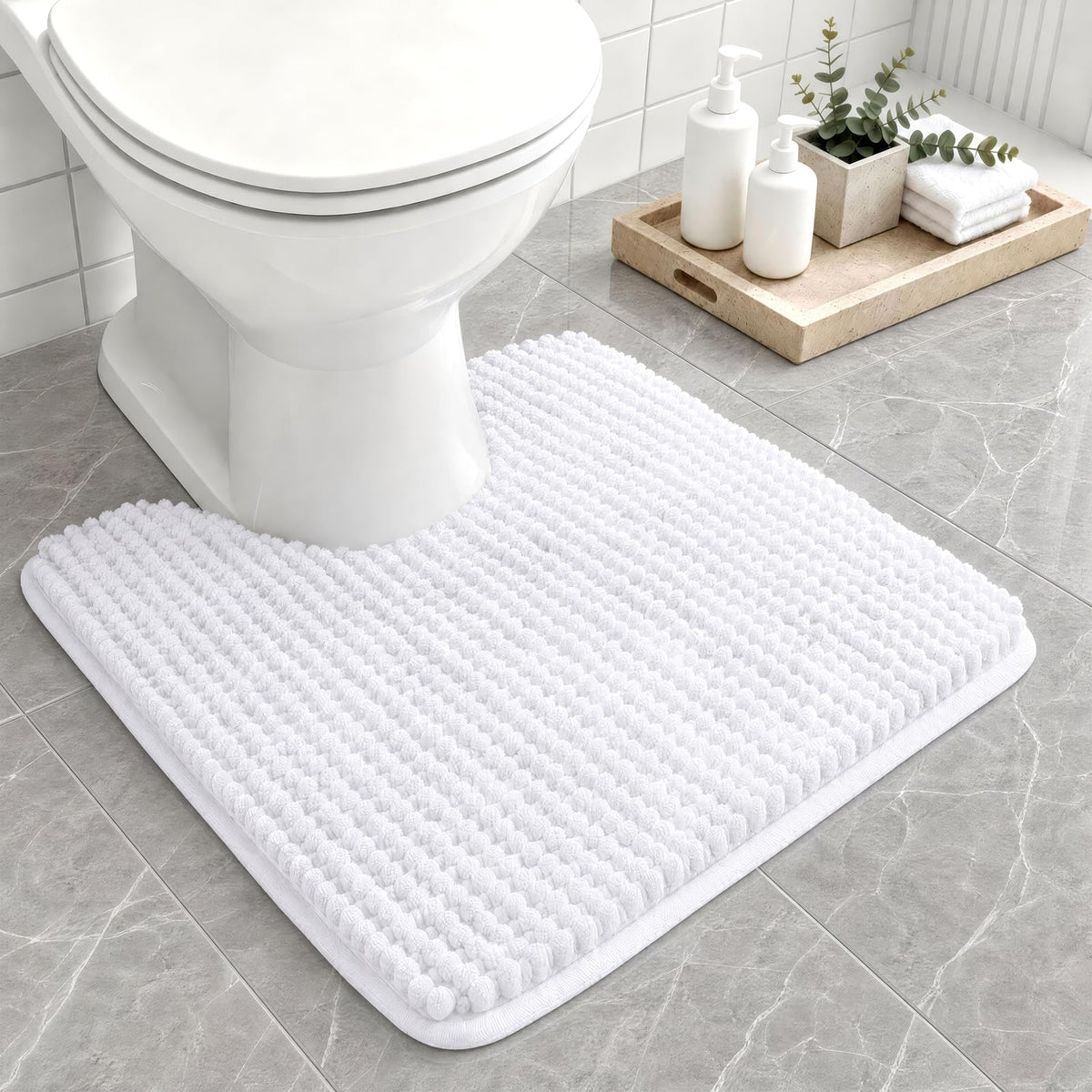 Ophanie Grey Bathroom Rugs 30x20, Soft Chenille Bath Mat, Non Slip Absorbent Quick Dry Light Gray Mats, Machine Washable Thick Small Area Rug Sets,Grip Bathmat for Shower,Toilet,Sink and Indoor Floor