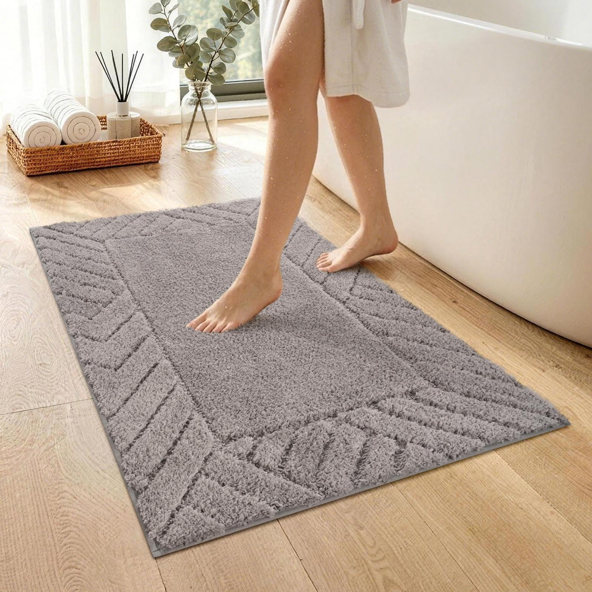 48x17 Long Bathroom Runner Rugs Beige, Non Slip Washable Bath Rugs