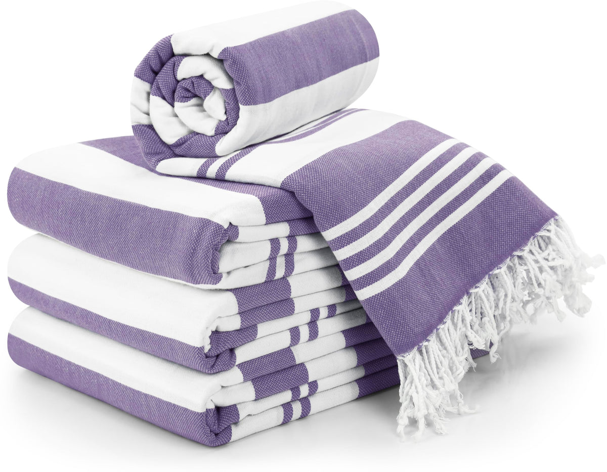 Utopia Towels - 4 Pack Turkish Beach Towel (40 x 72 Inches) - 100% Cotton Oversized Sand Free Quick-Dry Turkish Towel, Prewashed for Soft Feel, Large Peshtemal Towel (Grey, Navy, Purple, Buff)