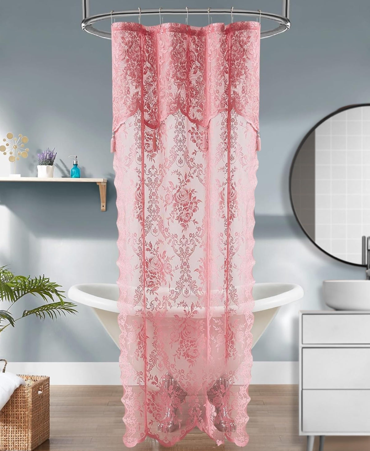 Warm Home Designs Navy Blue Lace Shower Curtain with Valance. LA Navy 72