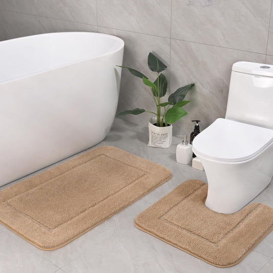 LOCHAS Bathroom Rug Set 2 Piece, 20''x20'' & 34''x21'', Beige