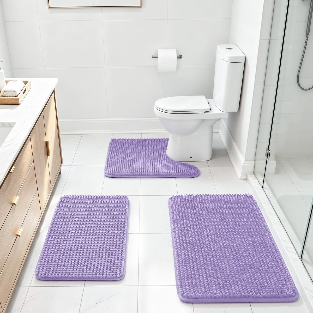 Ophanie Grey Bathroom Rugs 30x20, Soft Chenille Bath Mat, Non Slip Absorbent Quick Dry Light Gray Mats, Machine Washable Thick Small Area Rug Sets,Grip Bathmat for Shower,Toilet,Sink and Indoor Floor