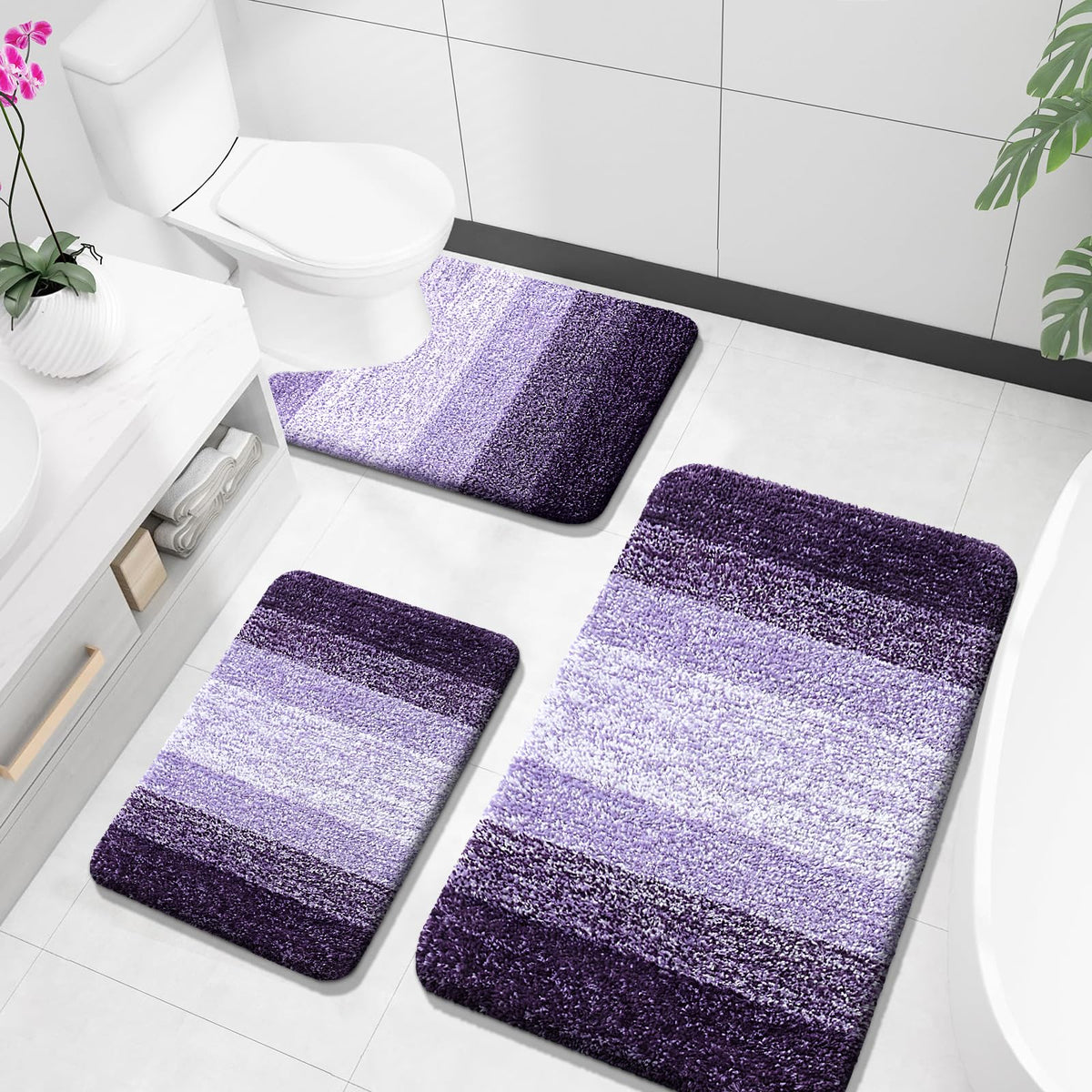 OLANLY Microfiber Bathroom Rugs Sets 3 Piece, Absorbent Bath Mats, Grey