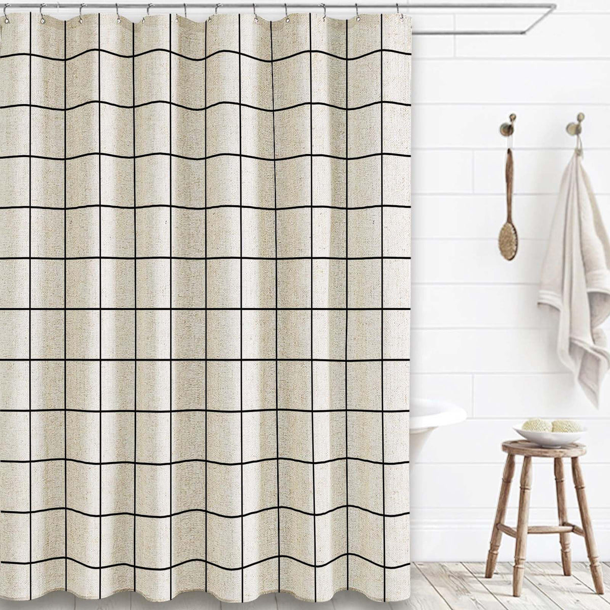 WOUVMA Brown Striped Shower Curtain Neutral