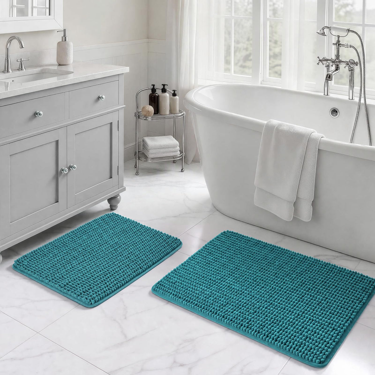 Ophanie Grey Bathroom Rugs 30x20, Soft Chenille Bath Mat, Non Slip Absorbent Quick Dry Light Gray Mats, Machine Washable Thick Small Area Rug Sets,Grip Bathmat for Shower,Toilet,Sink and Indoor Floor