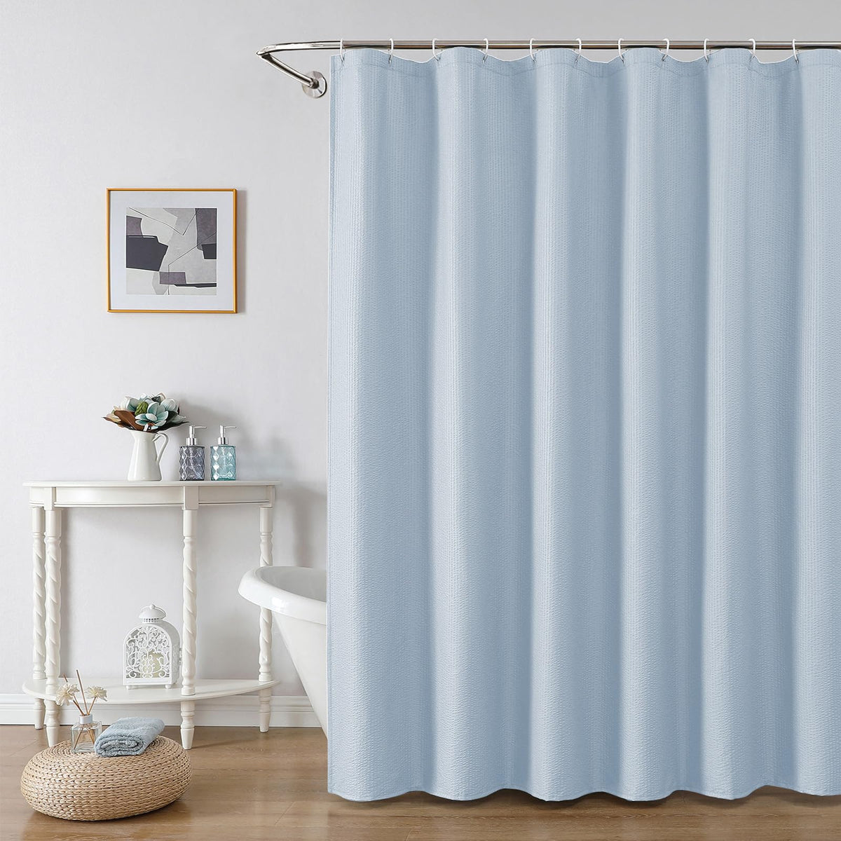 OWENIE Cream Shower Curtain or Bathroom 72x72 Inch, 3D Embossed Textured Waffle Fabric Shower Curtains, Soft Hotel Farmhouse Style, Water Repellent, Machine Washable, Cream, 72" W x 72" L