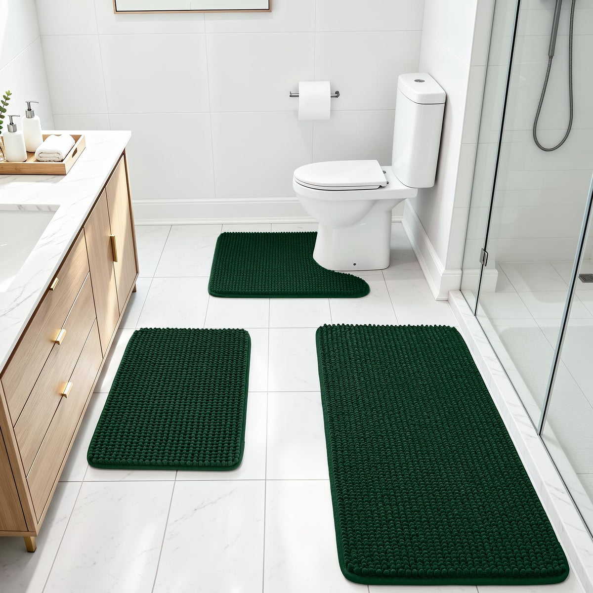 Ophanie Grey Bathroom Rugs 30x20, Soft Chenille Bath Mat, Non Slip Absorbent Quick Dry Light Gray Mats, Machine Washable Thick Small Area Rug Sets,Grip Bathmat for Shower,Toilet,Sink and Indoor Floor
