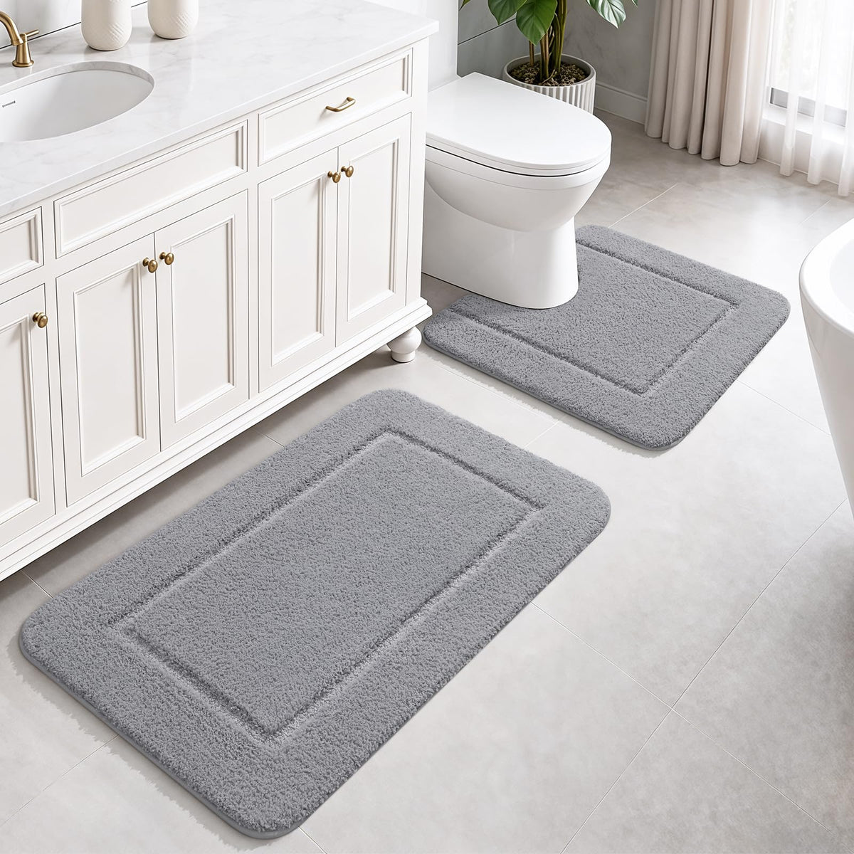 LOCHAS Bathroom Rug Set 2 Piece, 20''x20'' & 34''x21'', Beige