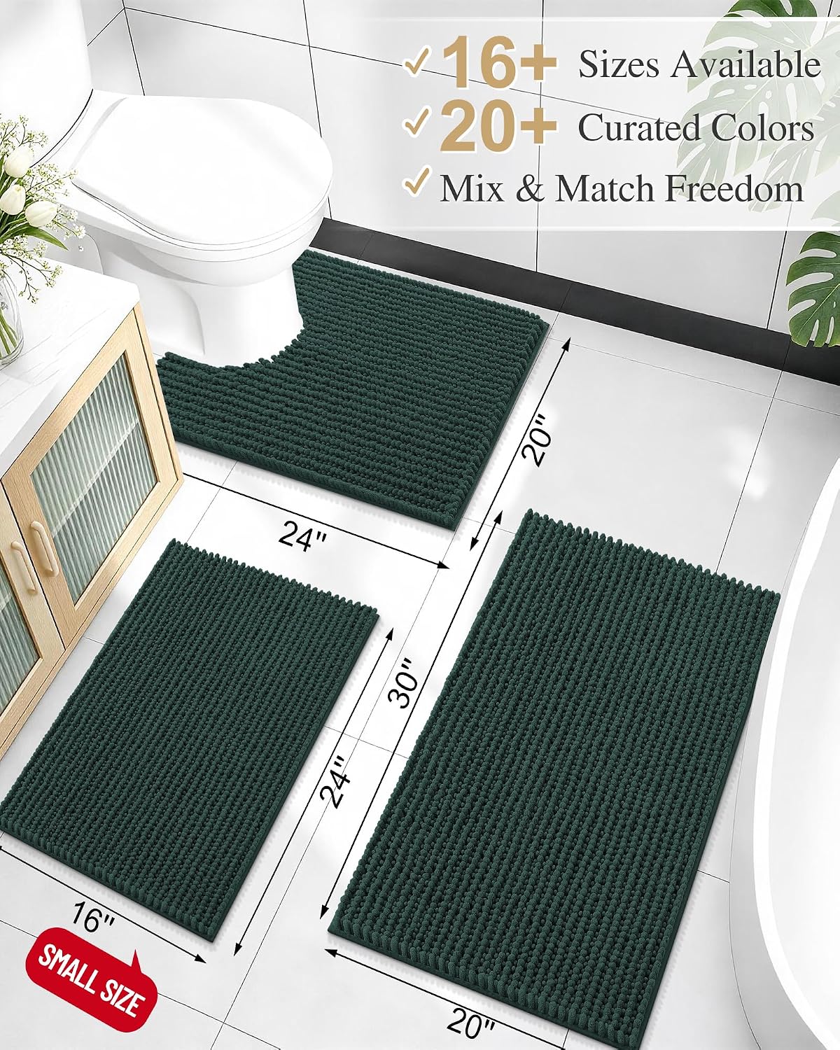 Smiry Thick Bathroom Rugs 30x20, Extra Soft Absorbent Chenille Bath Mat