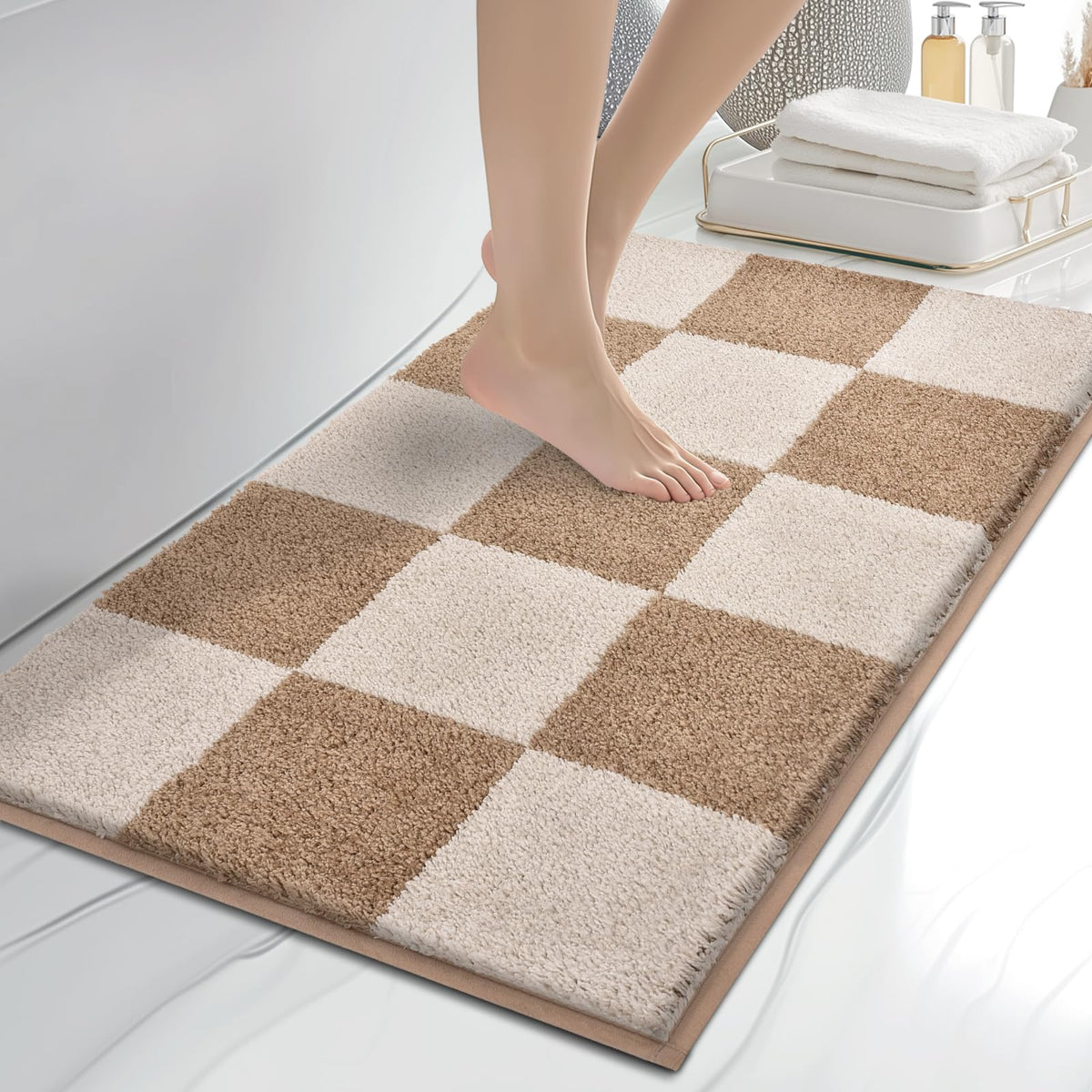 anllugs Bathroom Rugs, 20" x 30" Soft Bath Rugs, Olive Green & Green