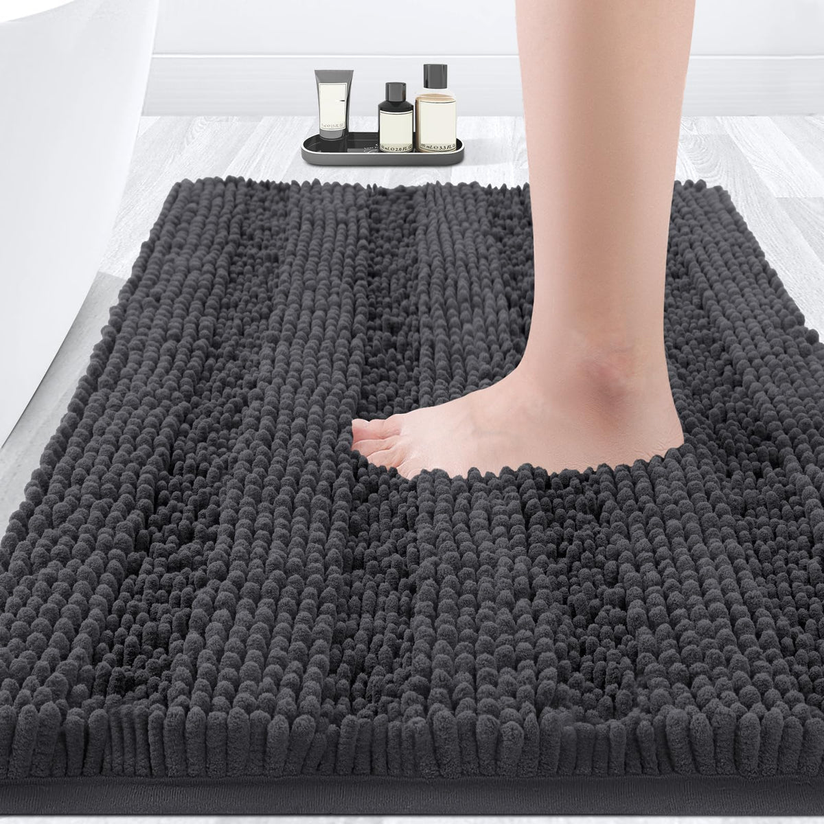 ACCUMTEK Christmas Striped Pink Bathroom Rug Set 3 Pieces Ultra Soft, Non Slip Chenille Toilet Mat, Absorbent Plush Shaggy Bath Mats for Bathroom, Bedroom, Kitchen