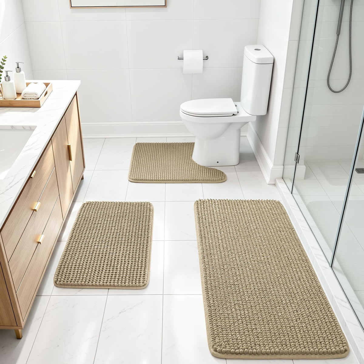 Ophanie Grey Bathroom Rugs 30x20, Soft Chenille Bath Mat, Non Slip Absorbent Quick Dry Light Gray Mats, Machine Washable Thick Small Area Rug Sets,Grip Bathmat for Shower,Toilet,Sink and Indoor Floor