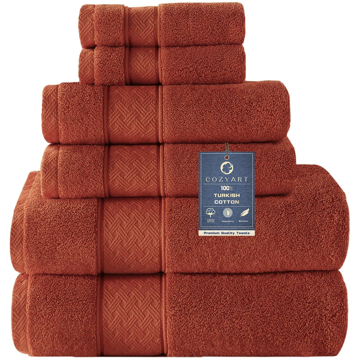 COZYART Bath Towel Set 6 PCS, Luxury 100% Turkish Cotton 650GSM Ultra Soft