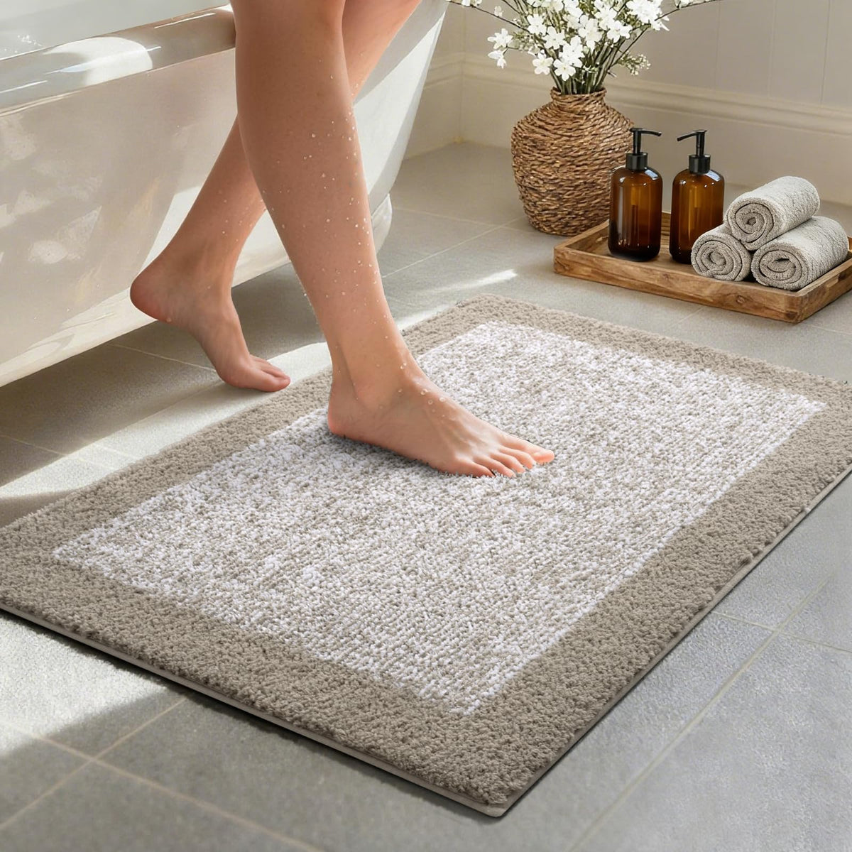 48x24 Long Bathroom Rugs Non Slip Washable, Soft Absorbent Bath Mat Blue