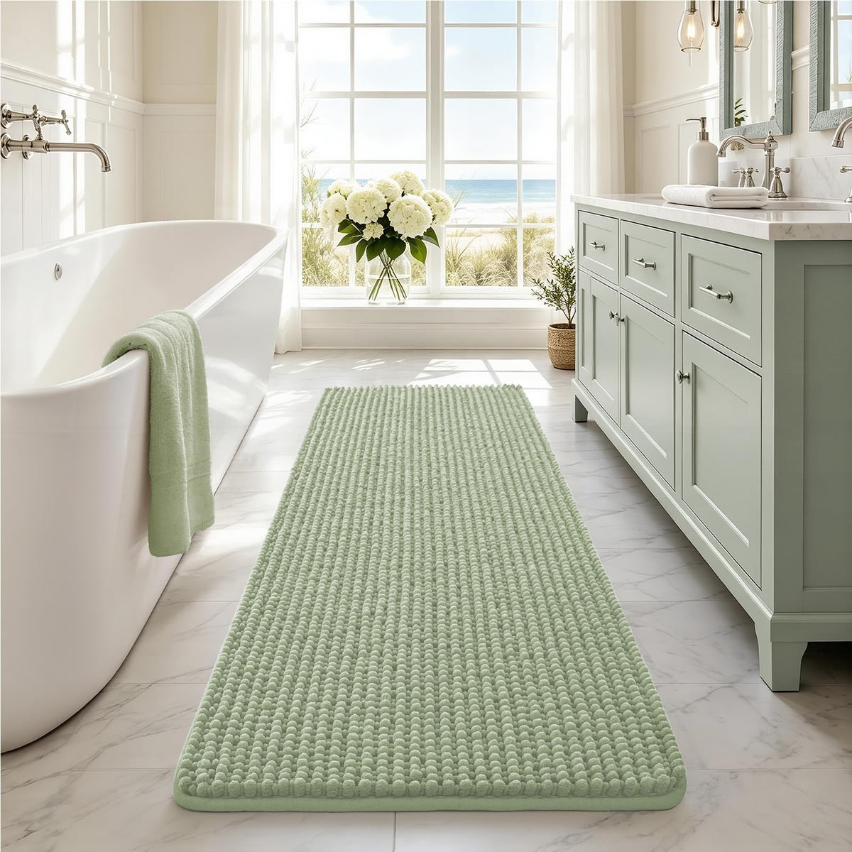 Ophanie Grey Bathroom Rugs 30x20, Soft Chenille Bath Mat, Non Slip Absorbent Quick Dry Light Gray Mats, Machine Washable Thick Small Area Rug Sets,Grip Bathmat for Shower,Toilet,Sink and Indoor Floor