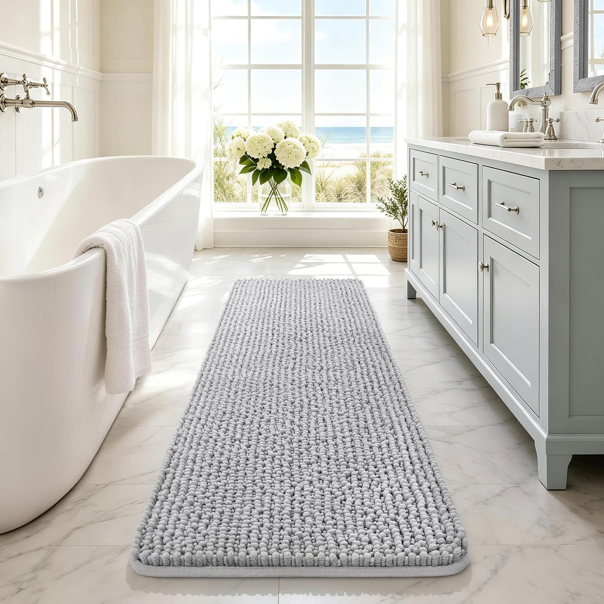 Ophanie Grey Bathroom Rugs 30x20, Soft Chenille Bath Mat, Non Slip Absorbent Quick Dry Light Gray Mats, Machine Washable Thick Small Area Rug Sets,Grip Bathmat for Shower,Toilet,Sink and Indoor Floor