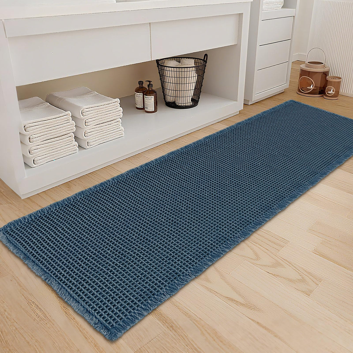 ZALL Waffle Bath Mat,Dark Green Super Absorbent Non Slip Bathroom Rug,17x24inch,Machine Washable Ultra Soft Floor Mats