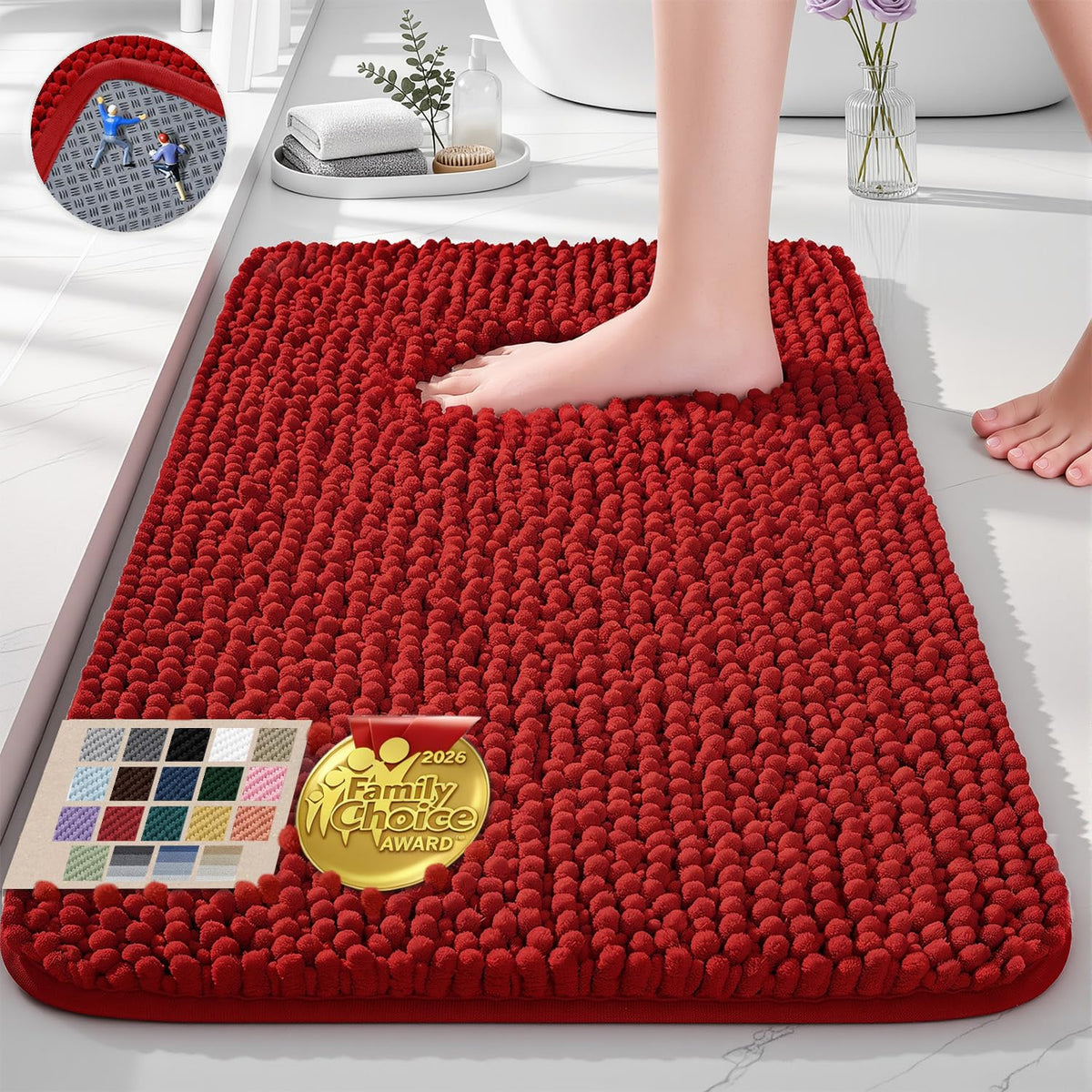 Ophanie Grey Bathroom Rugs 30x20, Soft Chenille Bath Mat, Non Slip Absorbent Quick Dry Light Gray Mats, Machine Washable Thick Small Area Rug Sets,Grip Bathmat for Shower,Toilet,Sink and Indoor Floor