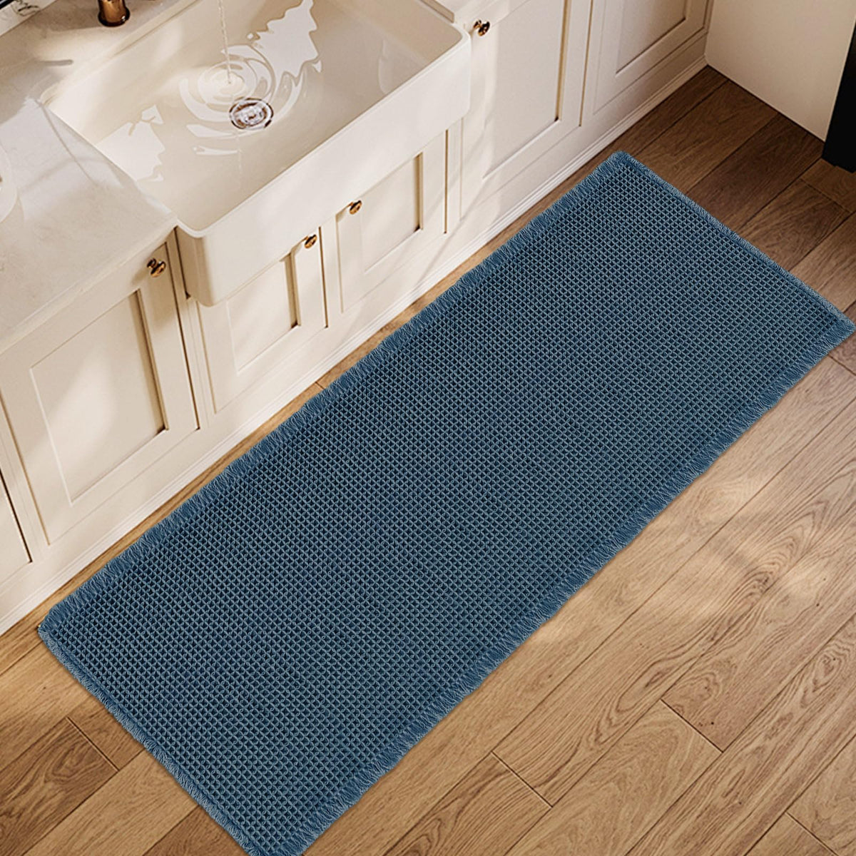 ZALL Waffle Bath Mat,Dark Green Super Absorbent Non Slip Bathroom Rug,17x24inch,Machine Washable Ultra Soft Floor Mats