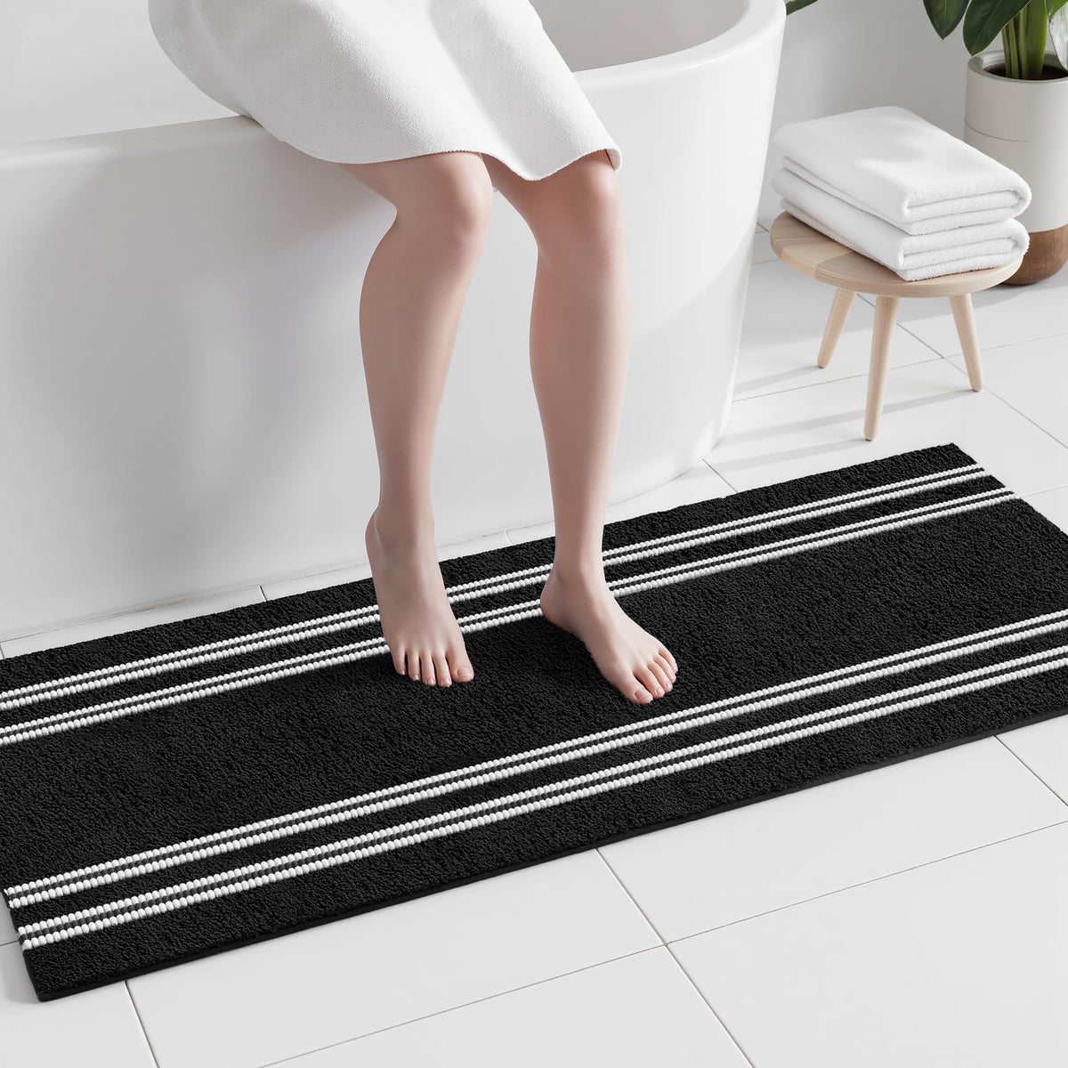 Bathroom Rugs Non Slip Washable 32x20, Ultra Soft Super Absorbent Bath Rugs for Bathroom Floor, Shaggy Chenille Bath Rug, Microfiber Plush Quick Dry Bath Mat for Bathtub, Sink and Shower, Beige