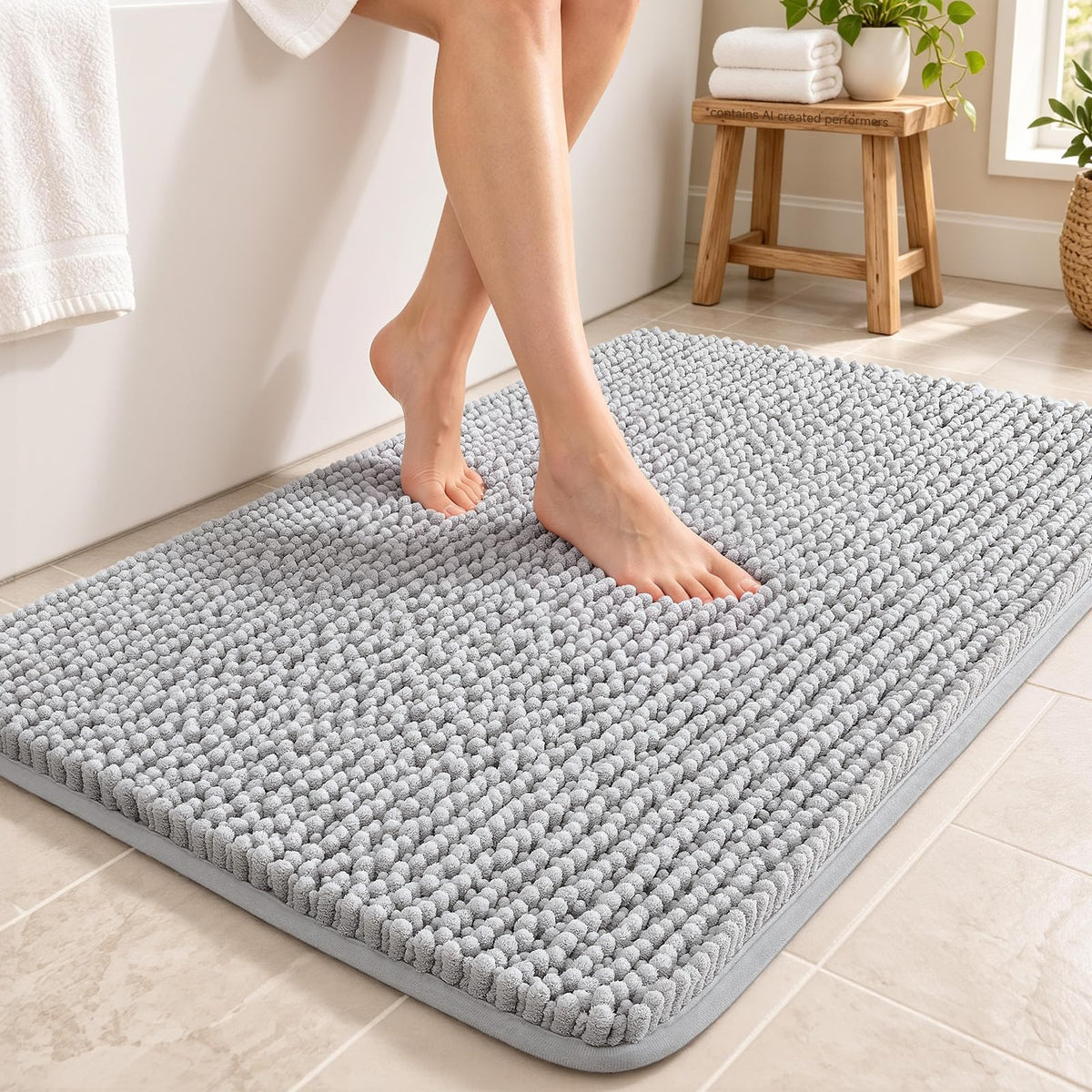 Ophanie Grey Bathroom Rugs 30x20, Soft Chenille Bath Mat, Non Slip Absorbent Quick Dry Light Gray Mats, Machine Washable Thick Small Area Rug Sets,Grip Bathmat for Shower,Toilet,Sink and Indoor Floor