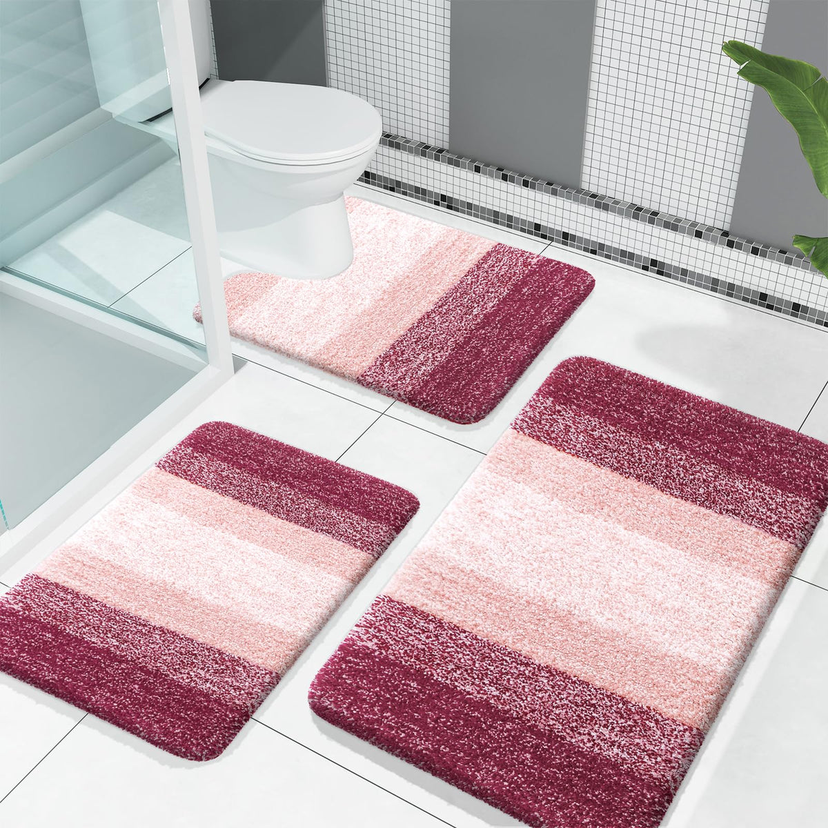 OLANLY Microfiber Bathroom Rugs Sets 3 Piece, Absorbent Bath Mats, Grey