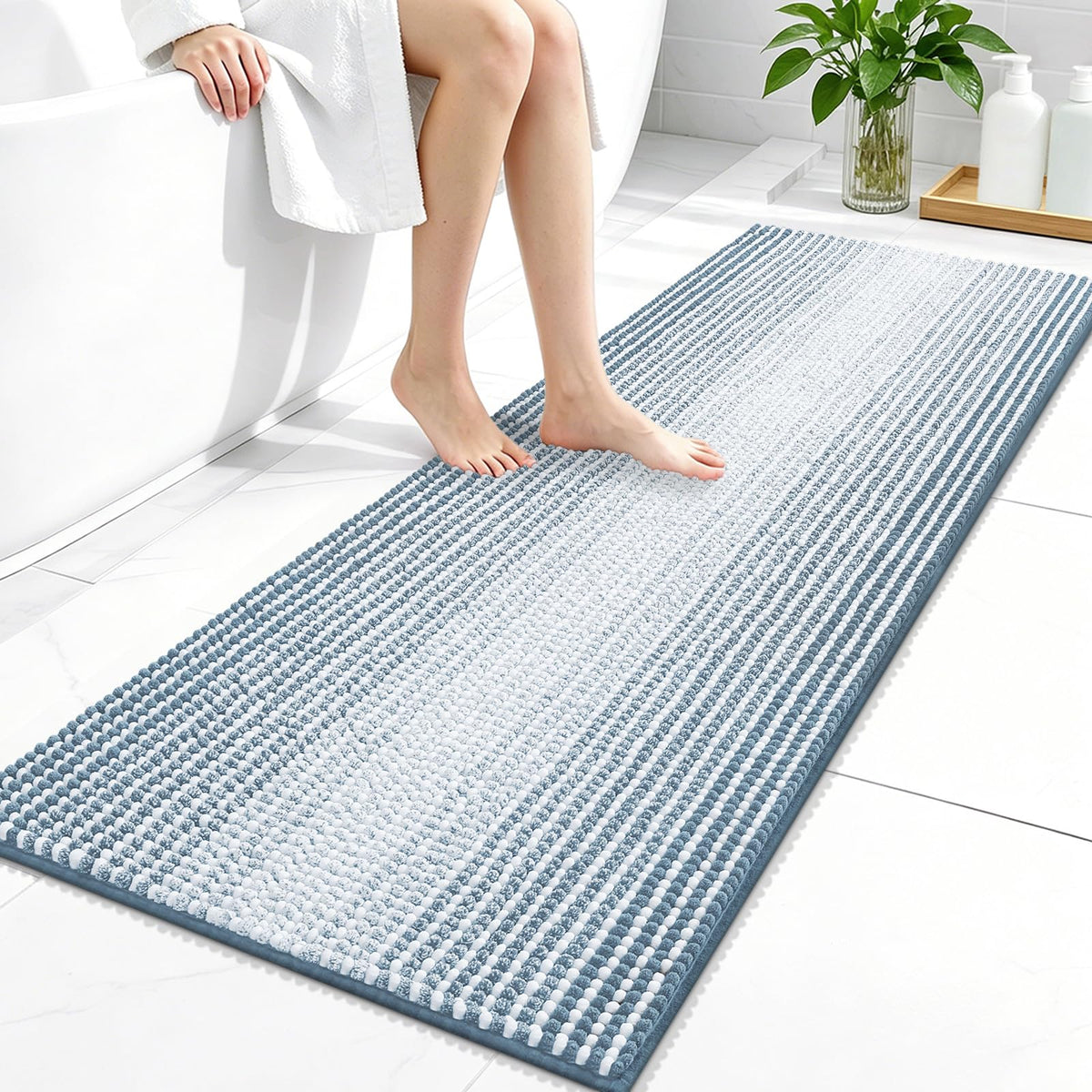 OLANLY Bathroom Rugs 30x20, Soft Chenille Striped Bath Rugs, Grey