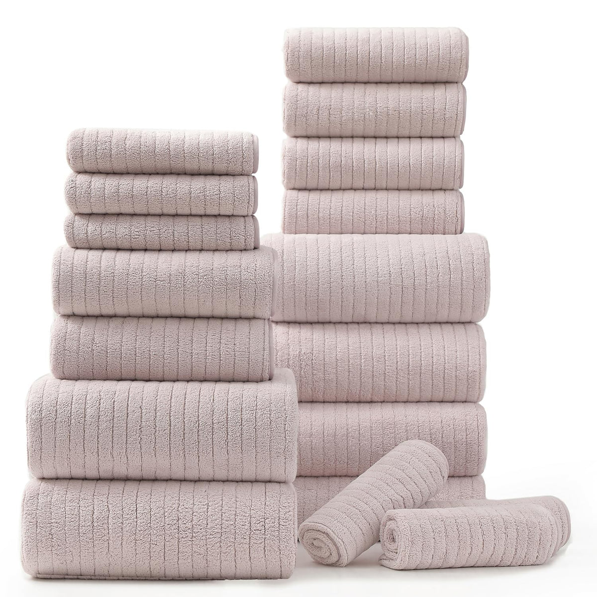 18 Piece Bath Towels Set,Ultra Soft Family Bathroom Towel Set with Hanging Loops-6 Bath Towels,6 Hand Towels,6 Washcloths,Highly Absorbent Quick Dry Shower Towel for Bathroom,Hotel,Spa-Grey Towel Set