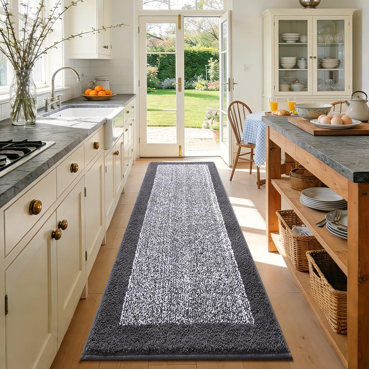 48x24 Long Bathroom Rugs Non Slip Washable, Soft Absorbent Bath Mat Blue