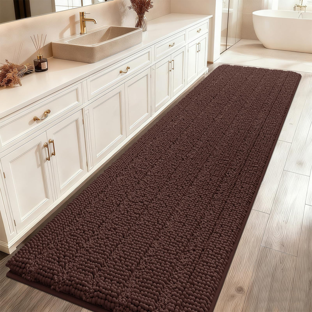 ACCUMTEK Christmas Striped Pink Bathroom Rug Set 3 Pieces Ultra Soft, Non Slip Chenille Toilet Mat, Absorbent Plush Shaggy Bath Mats for Bathroom, Bedroom, Kitchen