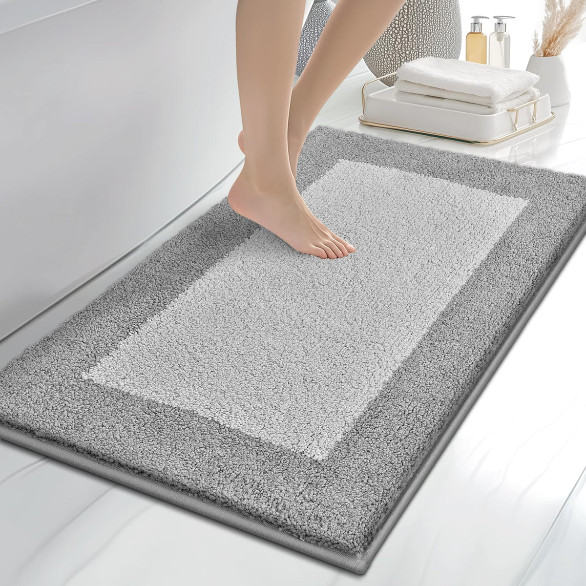 anllugs Bathroom Rugs, 20" x 30" Soft Bath Rugs, Olive Green & Green