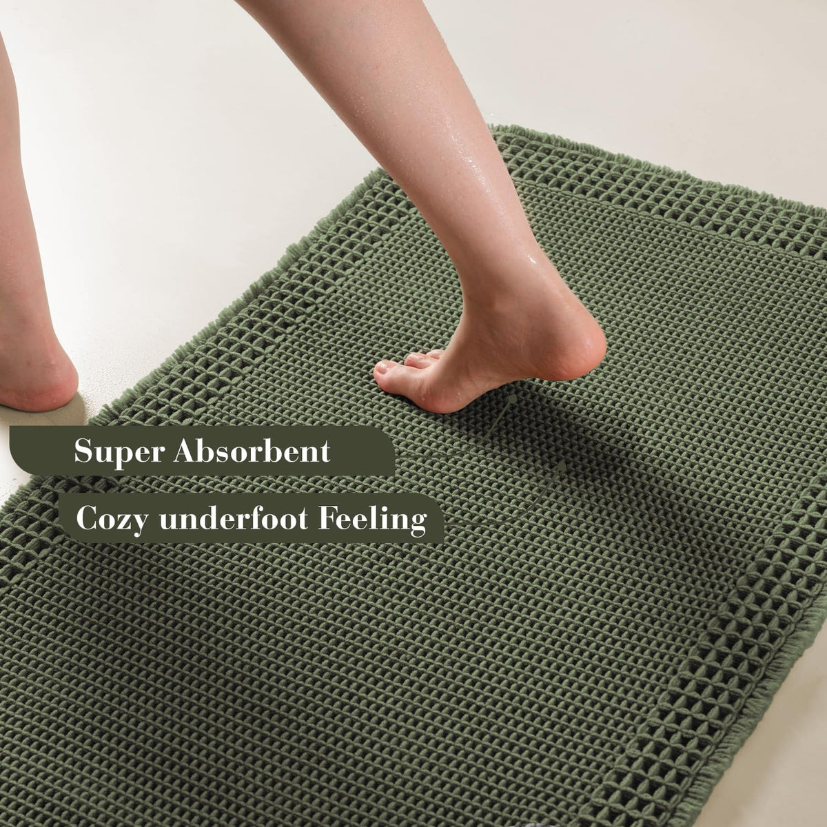 RESARE Waffle Bath Mat for Bathroom, Non Slip Bathroom Rugs 17"x24" Green