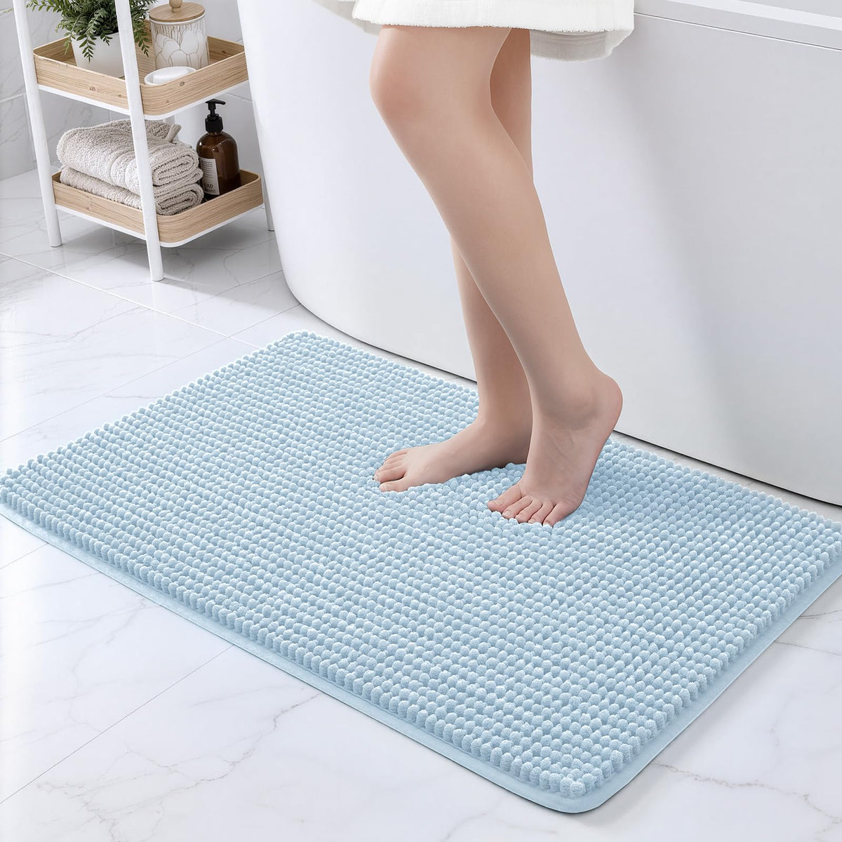 Ophanie Grey Bathroom Rugs 30x20, Soft Chenille Bath Mat, Non Slip Absorbent Quick Dry Light Gray Mats, Machine Washable Thick Small Area Rug Sets,Grip Bathmat for Shower,Toilet,Sink and Indoor Floor