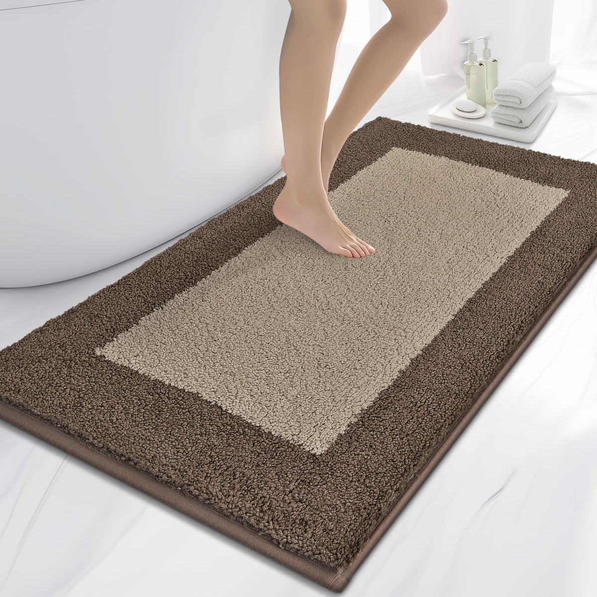 anllugs Bathroom Rugs, 20" x 30" Soft Bath Rugs, Olive Green & Green