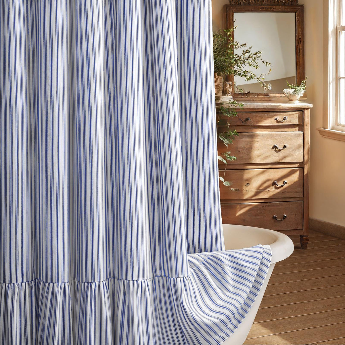 Farmhouse Shower Curtain Ruffle Linen Beige 72" W x 72" L