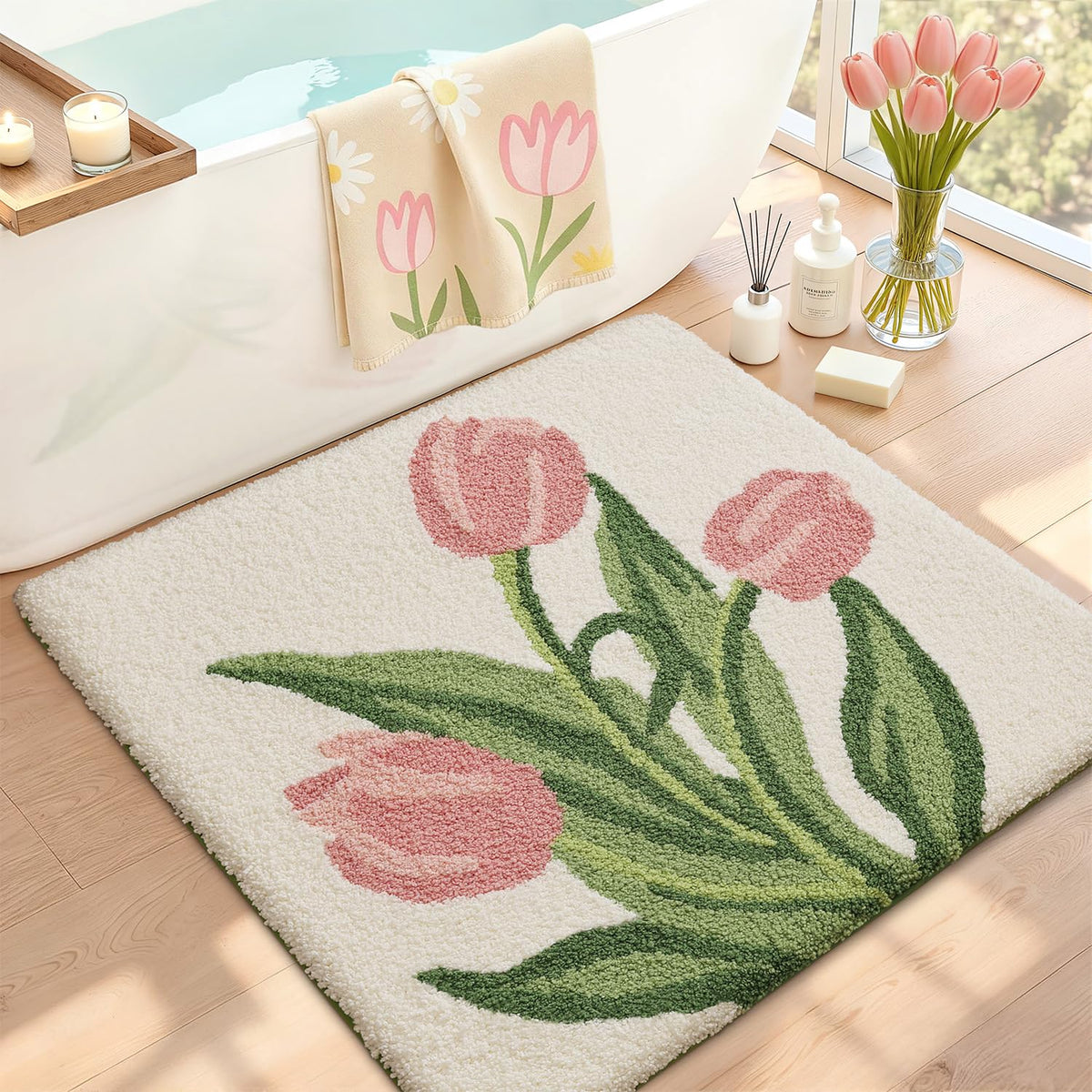 LUMI Square Beach Bathroom Rug 32x32, Soft Absorbent Bath Mat, Non Slip