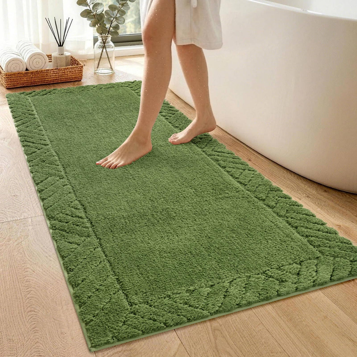 48x17 Long Bathroom Runner Rugs Beige, Non Slip Washable Bath Rugs