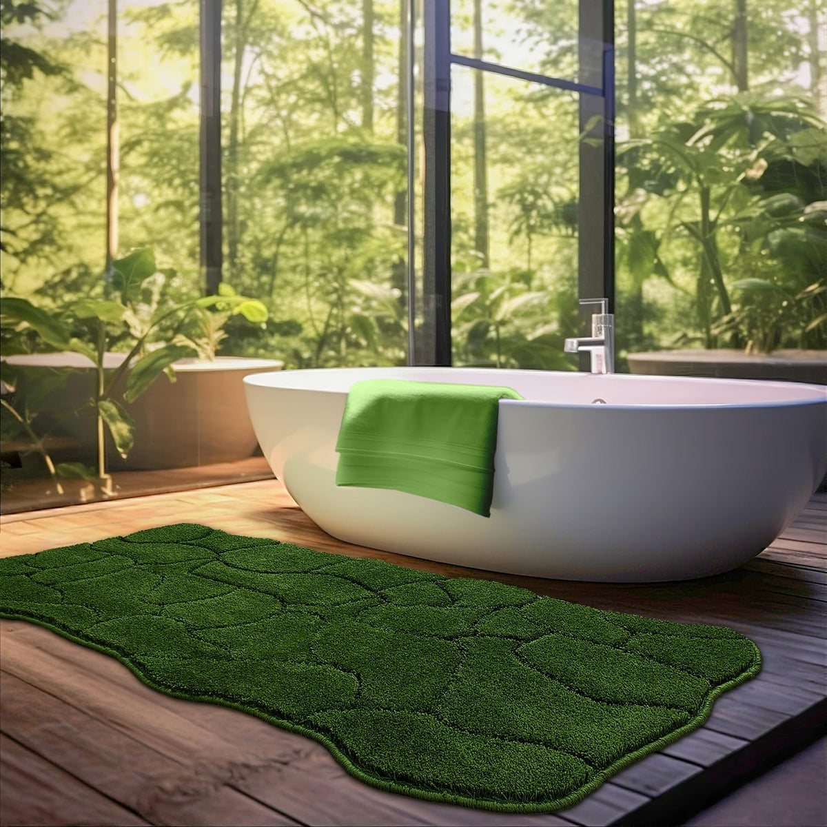 BSICPRO Bathroom Rugs, 32x20 Scalloped Bath Mats, Forest Green
