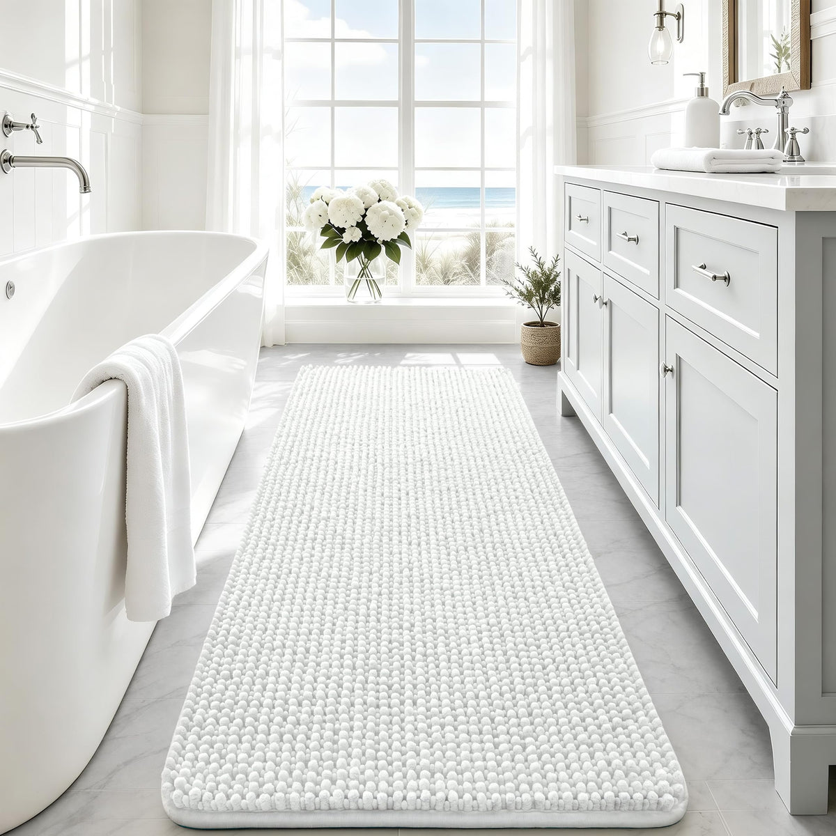 Ophanie Grey Bathroom Rugs 30x20, Soft Chenille Bath Mat, Non Slip Absorbent Quick Dry Light Gray Mats, Machine Washable Thick Small Area Rug Sets,Grip Bathmat for Shower,Toilet,Sink and Indoor Floor